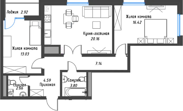 3-xonali kvartira Mirabad, Tashkent — 60.5 m², 8 / 4 qavat — 6-reja