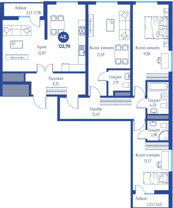 3-xonali kvartira Mirabad, Tashkent — 60.5 m², 8 / 4 qavat — 4-reja
