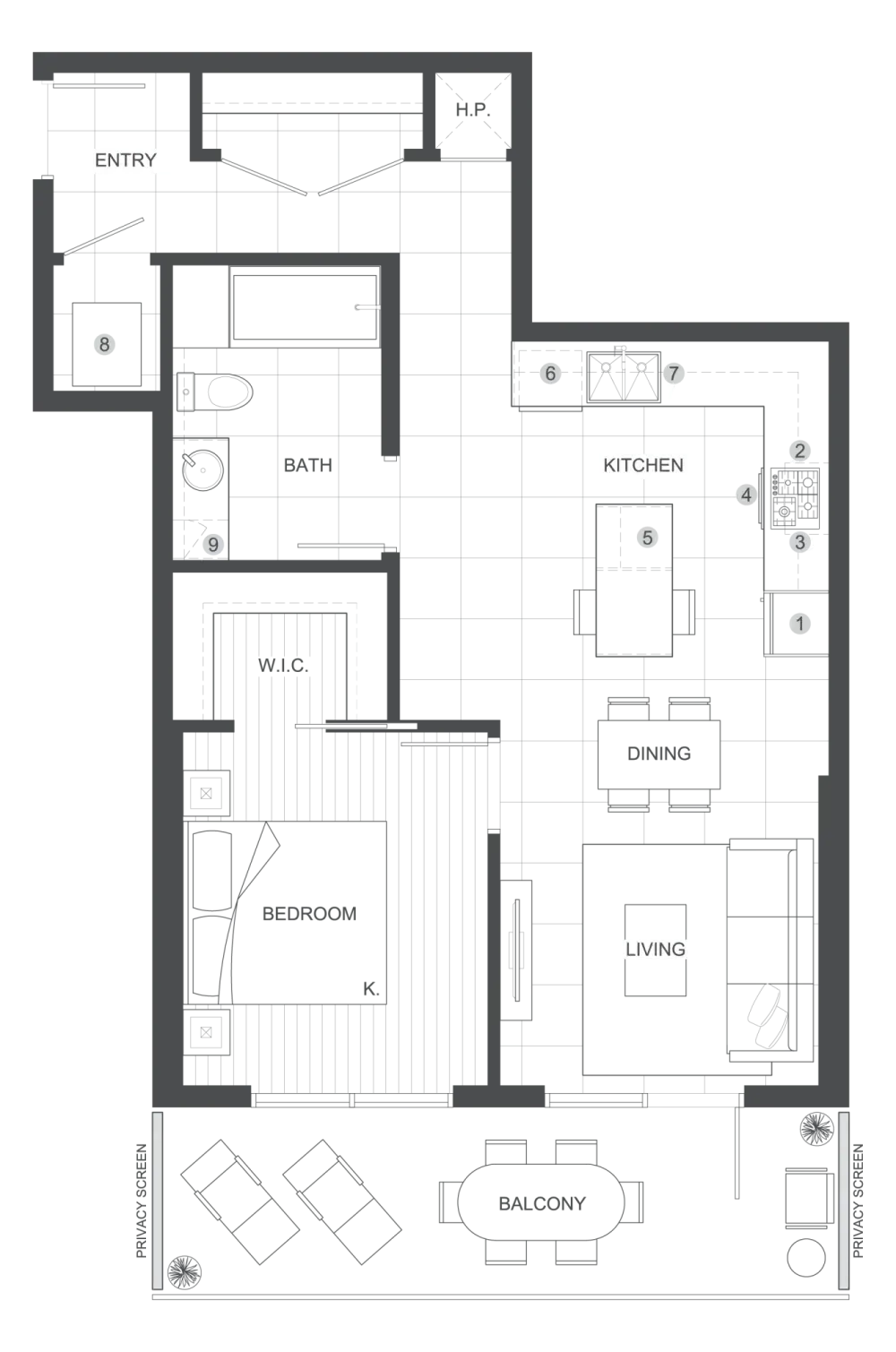 1-xonali kvartira Yashnabad, Tashkent — 34.7 m², 3 / 13 qavat — 9-reja